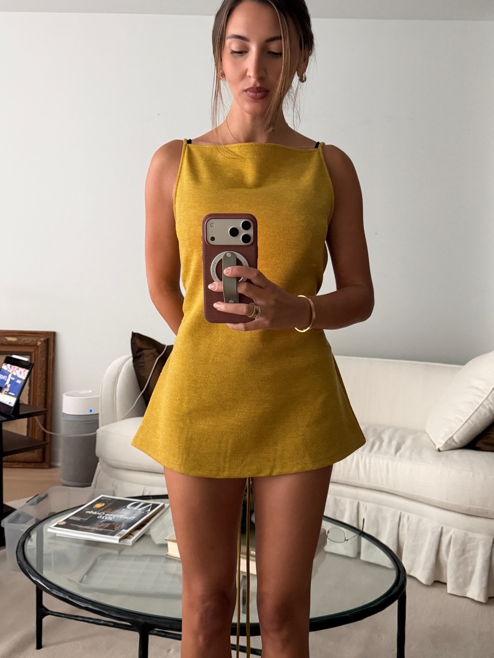 Zara Mustard Knit Sleeveless Jumpsuit with Tie Waist